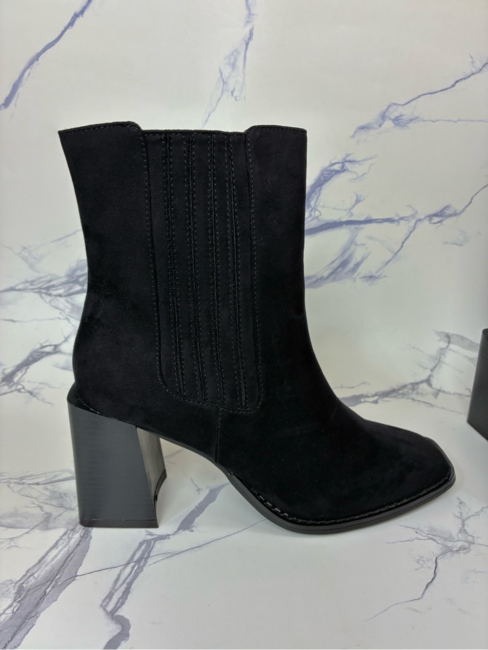 VENUS Black Suede Block Heel Ankle Boots